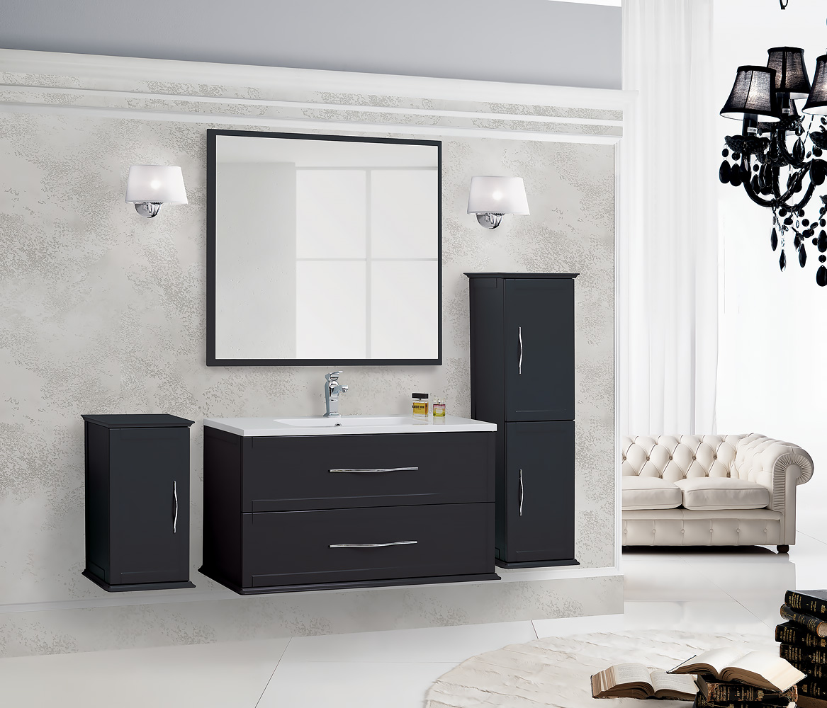 Тумба с раковиной подвесная CEZARES TIFFANY 100 Nero Grafite, раковина белая