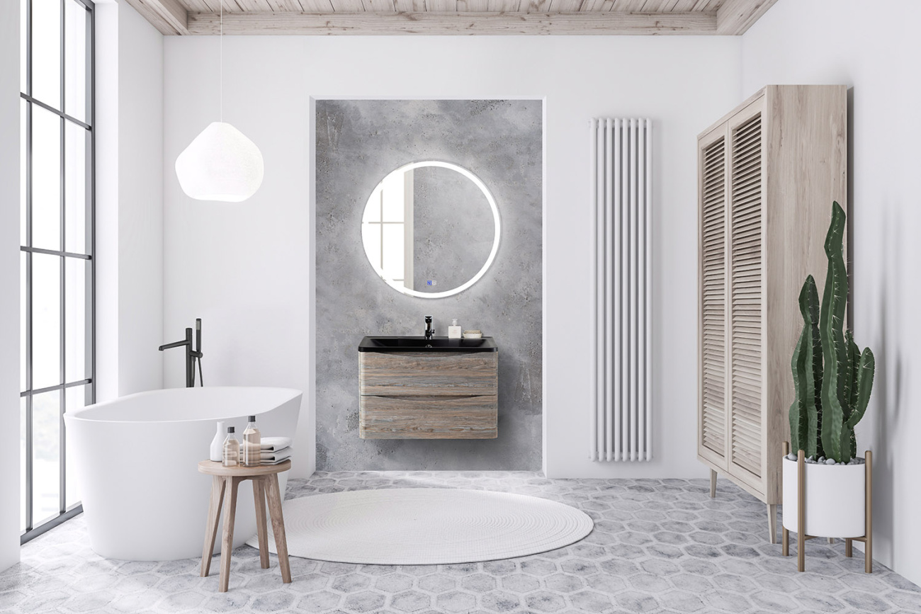 Тумба с раковиной подвесная BelBagno ACQUA 80 Pino Scania, раковина чёрная