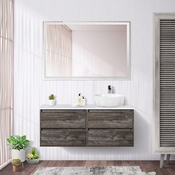 BelBagno - Тумба со столешницей и накладной раковиной подвесная  KRAFT 120 Pino Pasadena, раковина справа