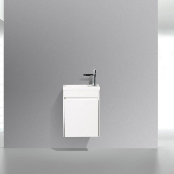 BelBagno - Тумба с раковиной подвесная с дверкой  PIETRA MINI 40-R Bianco Lucido, раковина белая