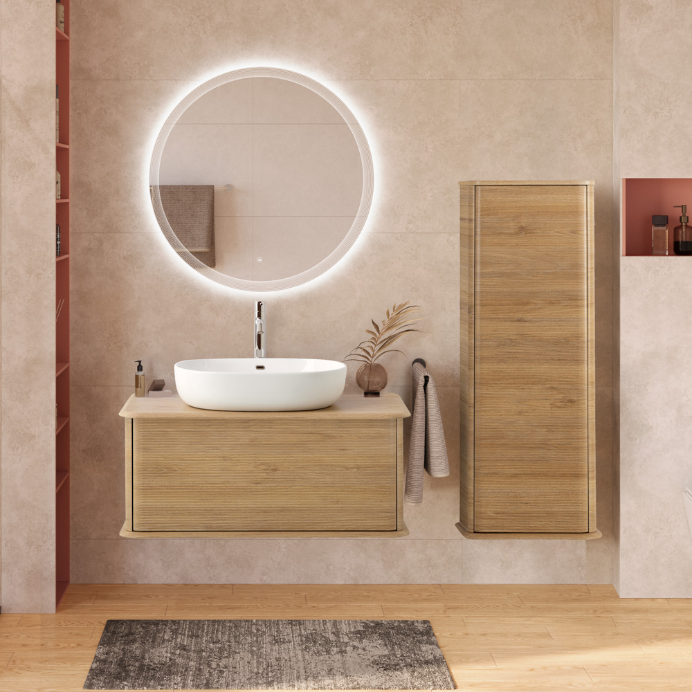 Тумба со столешницей подвесная CEZARES IDRA 98 Rovere Tabacco, столешница 55836 Rovere Tabacco