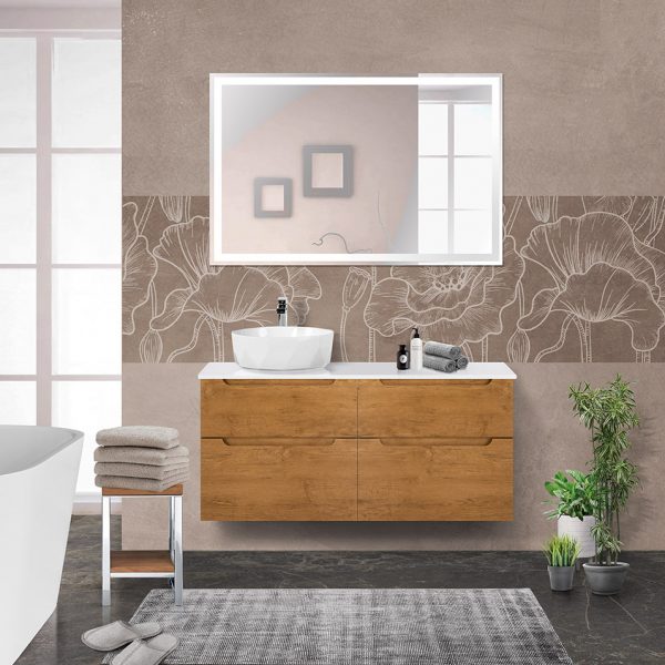 BelBagno - Тумба со столешницей и накладной раковиной подвесная  ETNA-H60 120 Rovere Nature, раковина слева