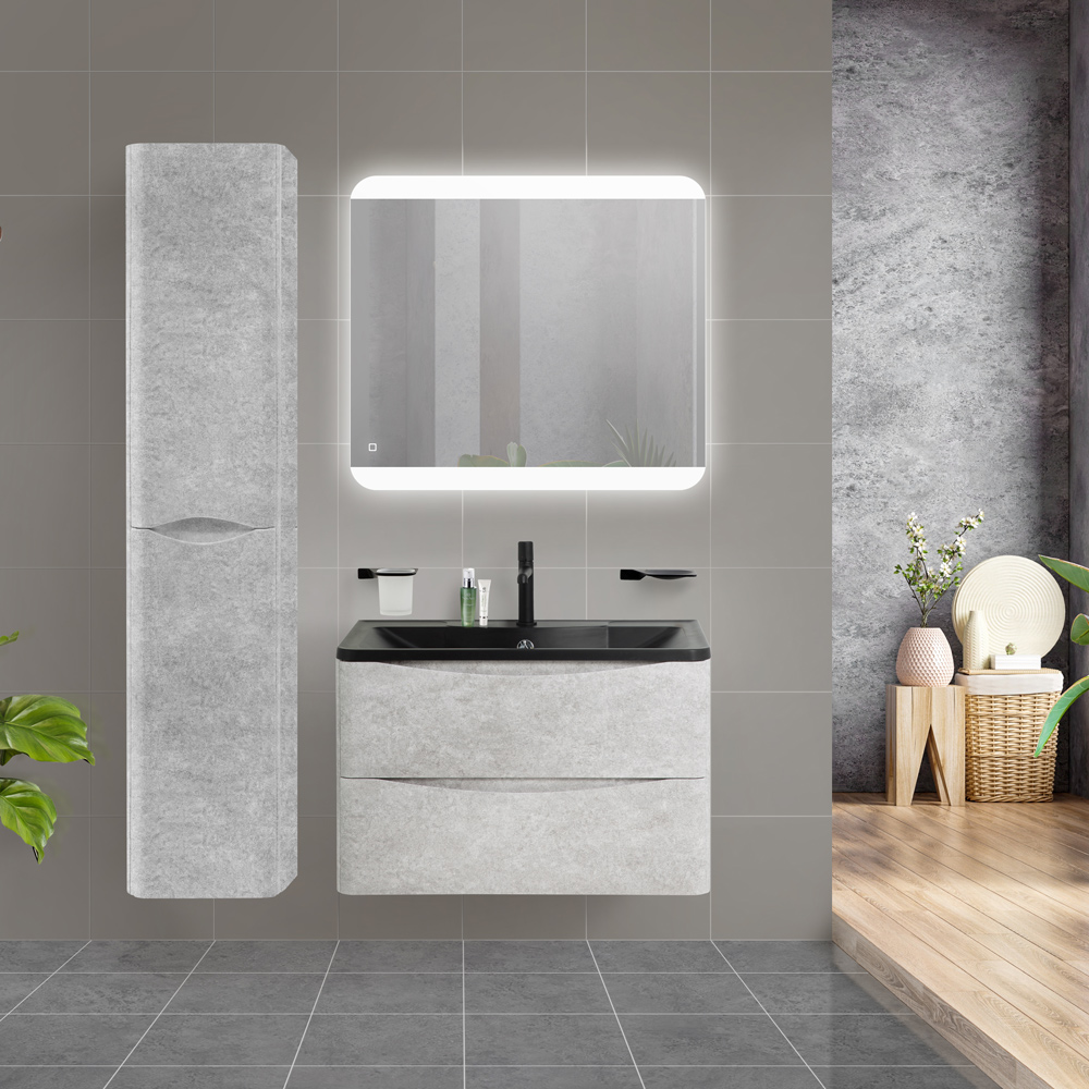 Тумба с раковиной подвесная BelBagno ACQUA 100 Cemento Verona Grigio, раковина чёрная