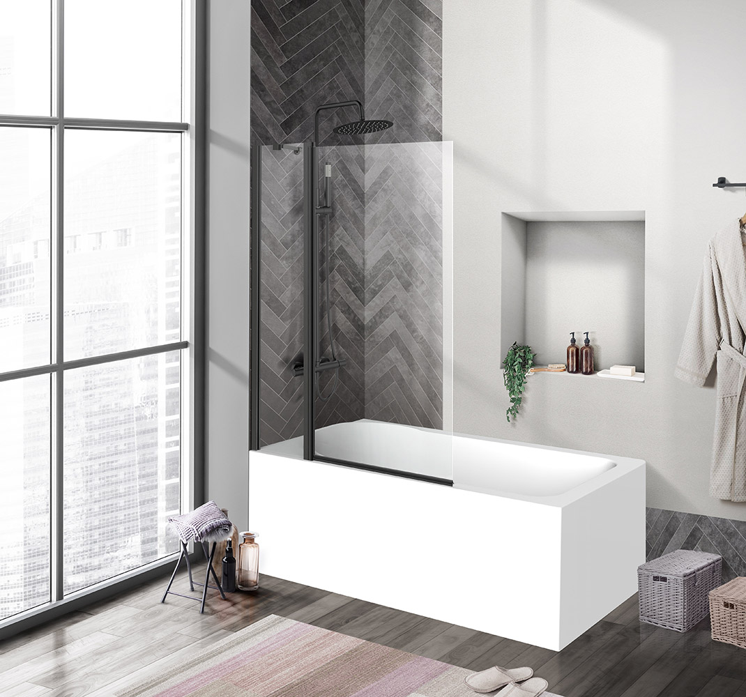 Душевая шторка на ванну BelBagno UNO-V-11-100/150-C-NERO