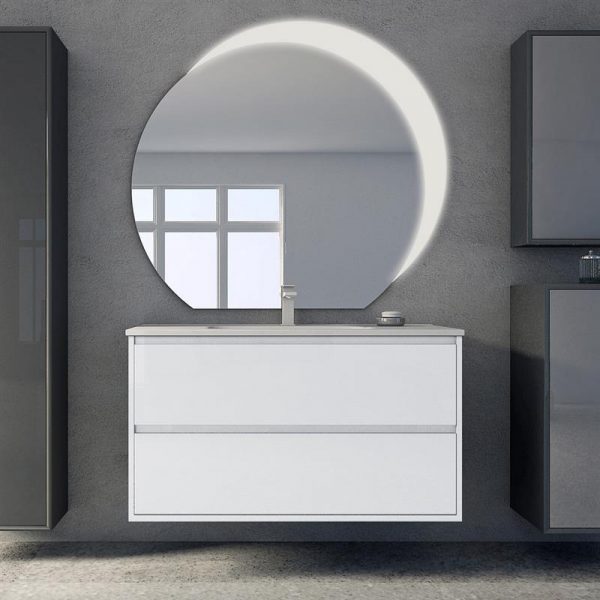 CEZARES - Тумба с раковиной подвесная  GLASS 100 Bianco Lucido