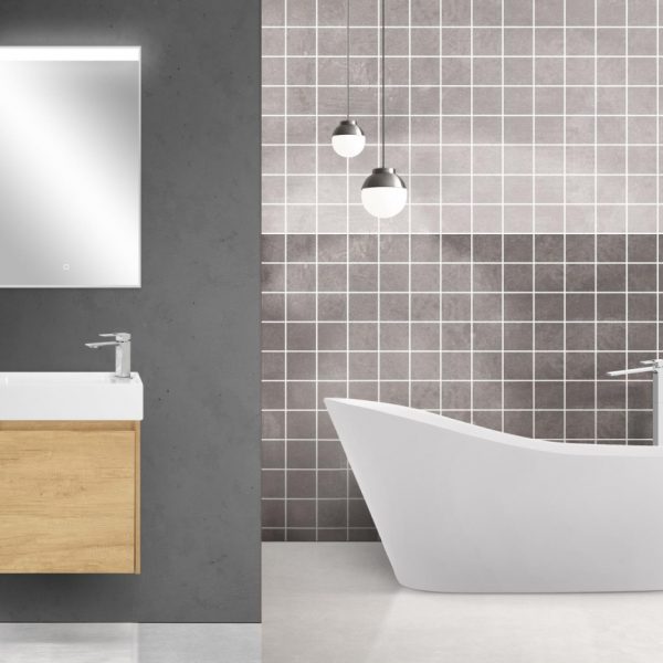 BelBagno - Тумба с раковиной подвесная  KRAFT MINI 50 Rovere Nebrasca Nature правосторонняя, раковина белая