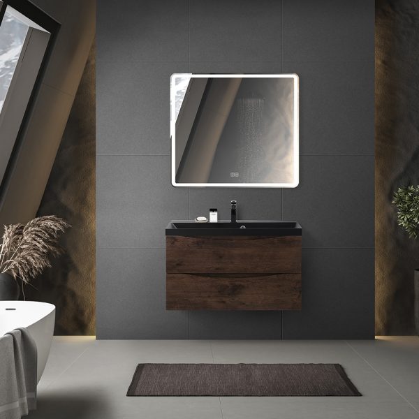 BelBagno - Тумба с раковиной подвесная  MARINO 90 Rovere Moro, раковина чёрная