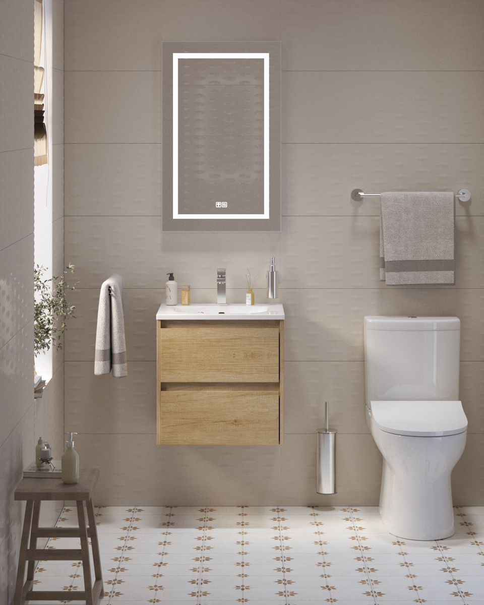 Тумба с раковиной подвесная BelBagno KRAFT 39 50 Rovere Nebrasca Nature, раковина белая BB-8099-3-50