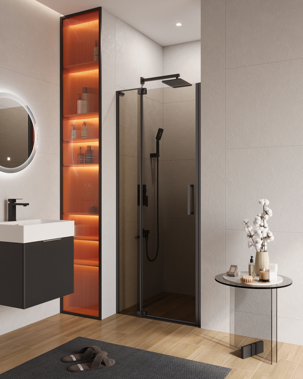 Душевая дверь в нишу CEZARES SLIDER-B-1-70/80-BR-NERO