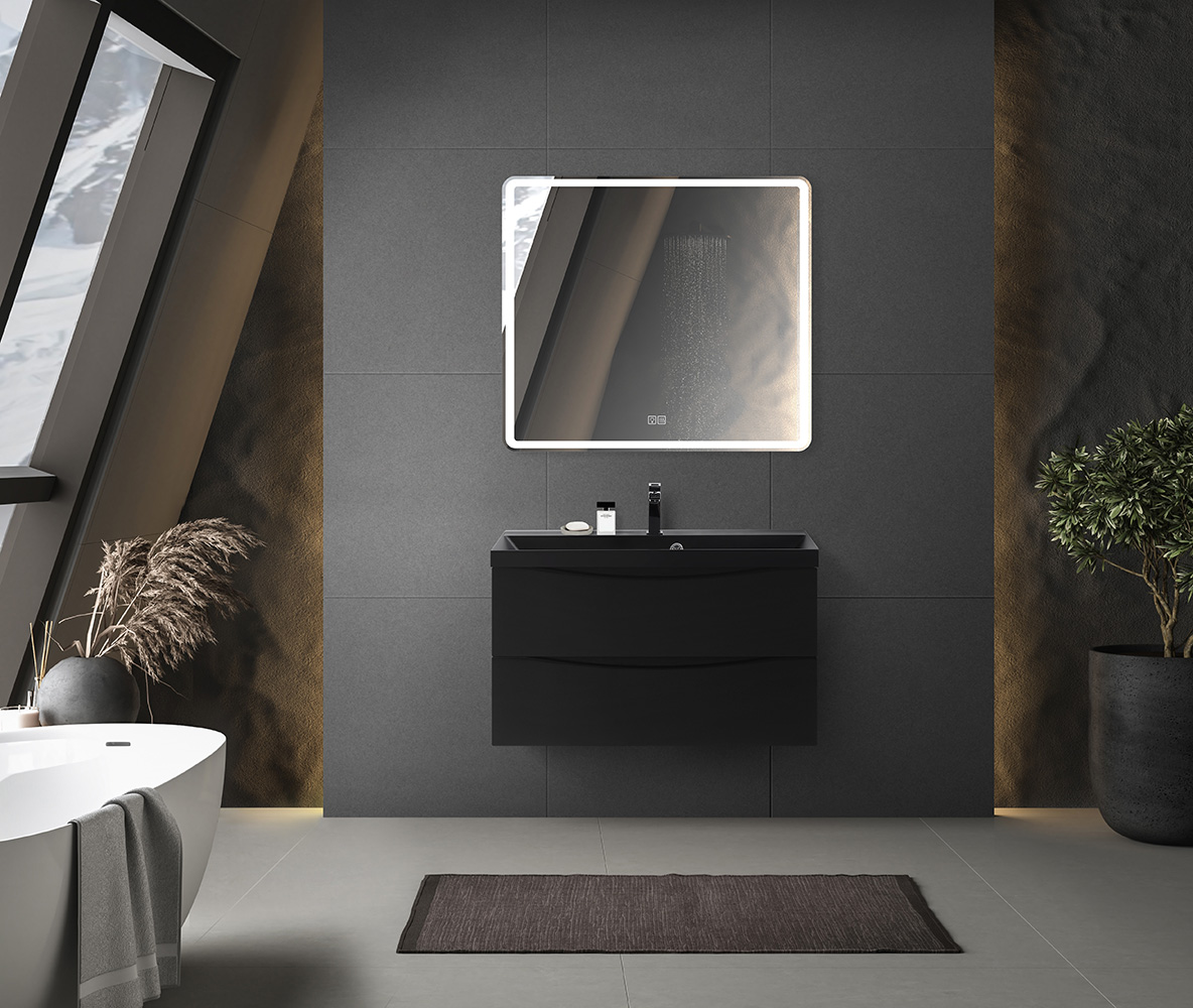 Тумба с раковиной подвесная BelBagno MARINO 80 Nero Lucido, раковина чёрная