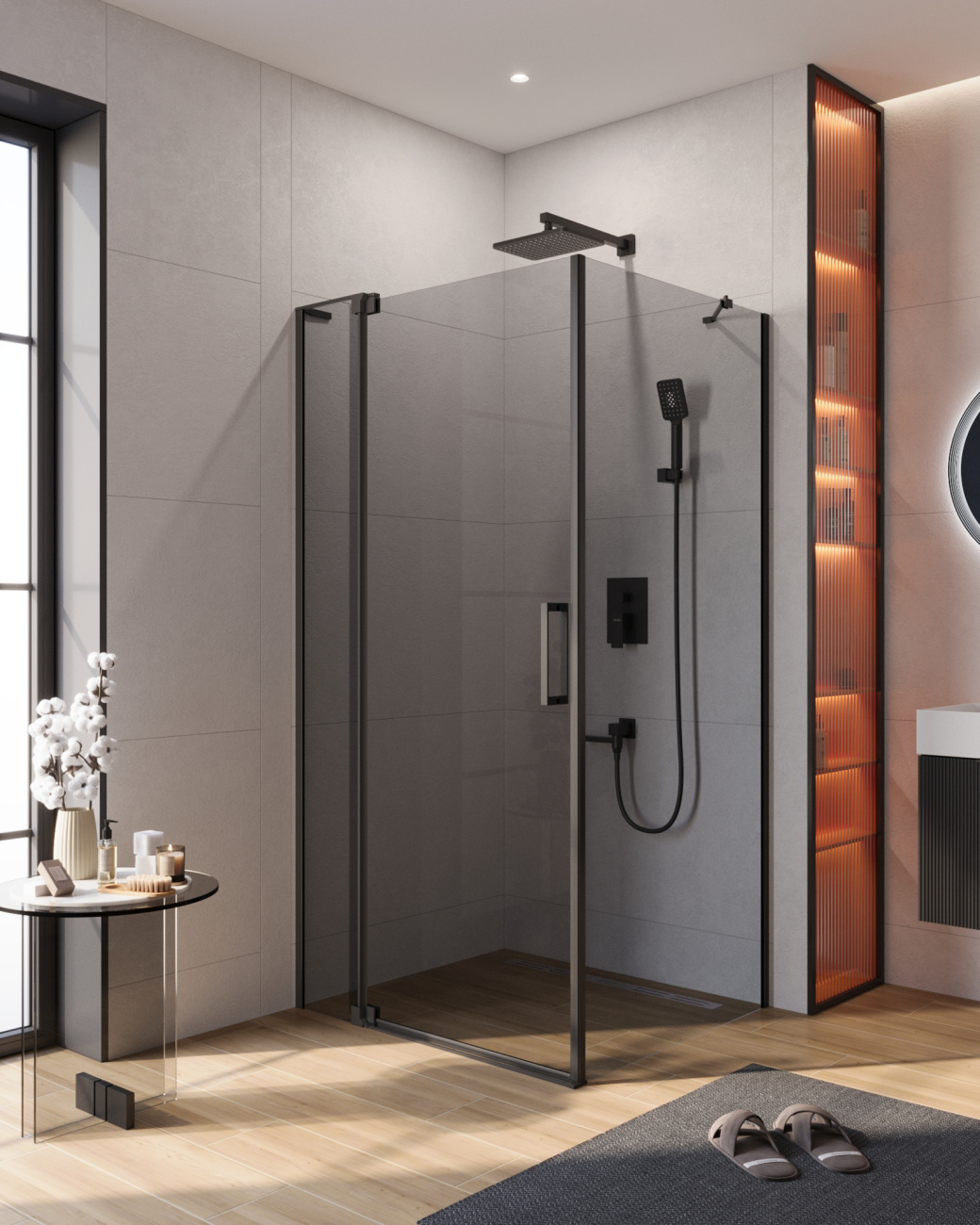 Душевой уголок CEZARES SLIDER-AH-1-90-90/100-GRIGIO-NERO