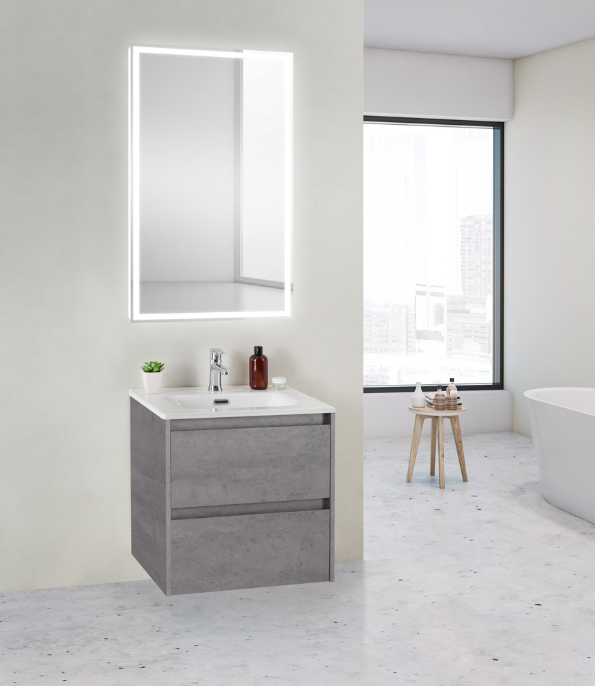 Тумба с раковиной подвесная BelBagno KRAFT 39 50 Cemento Grigio, раковина белая