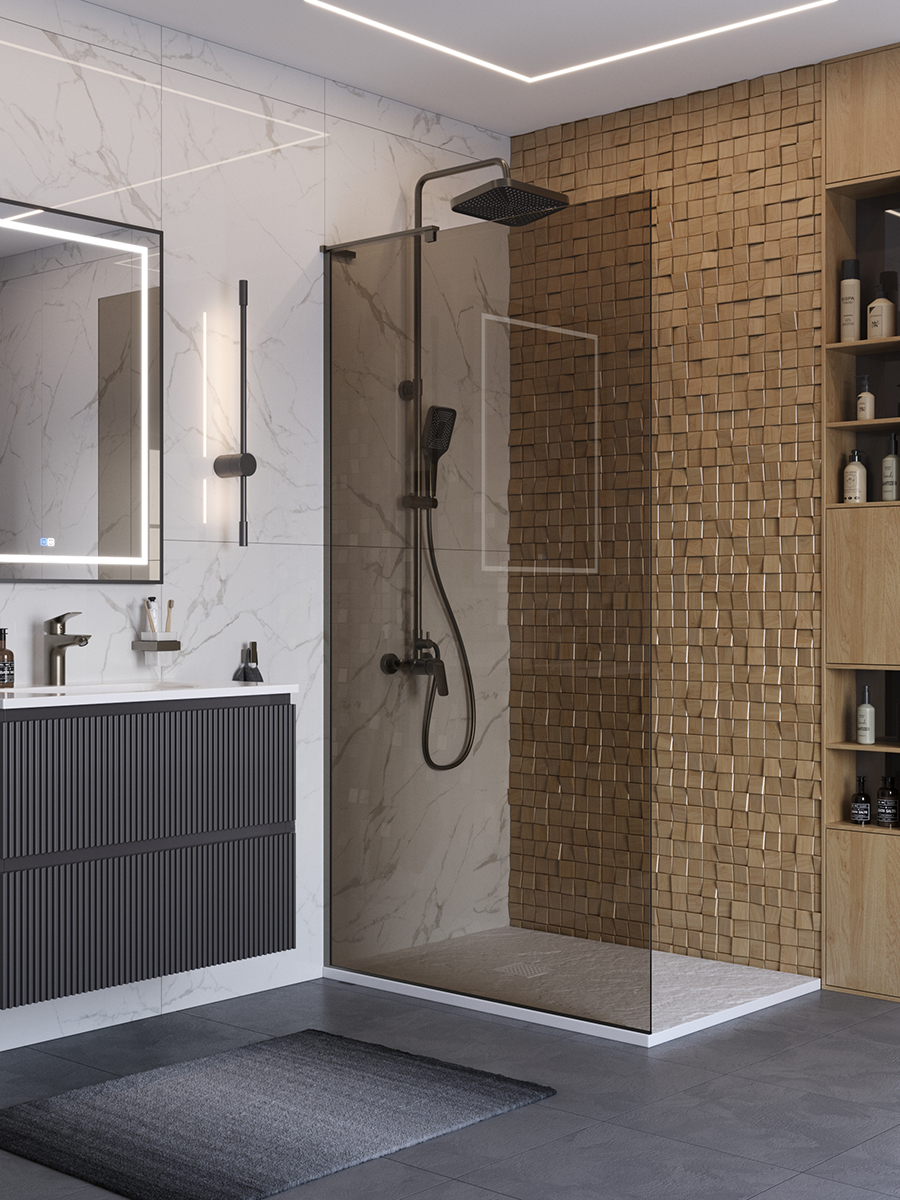 Душевая перегородка BelBagno UNO-L-1-TB-100-BR-GM