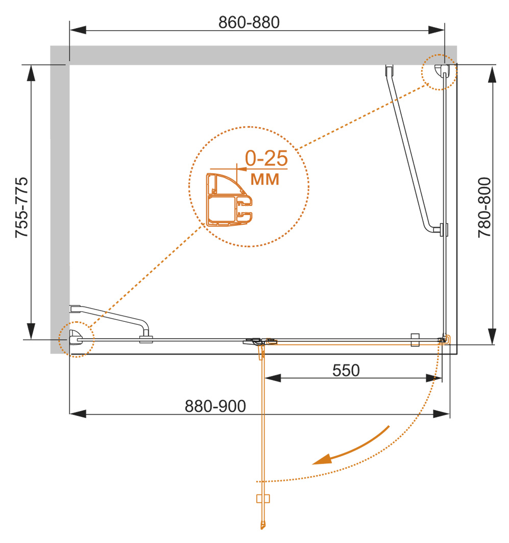 Душевой уголок CEZARES BERGAMO-W-AH-1-90/80-C-Cr-L