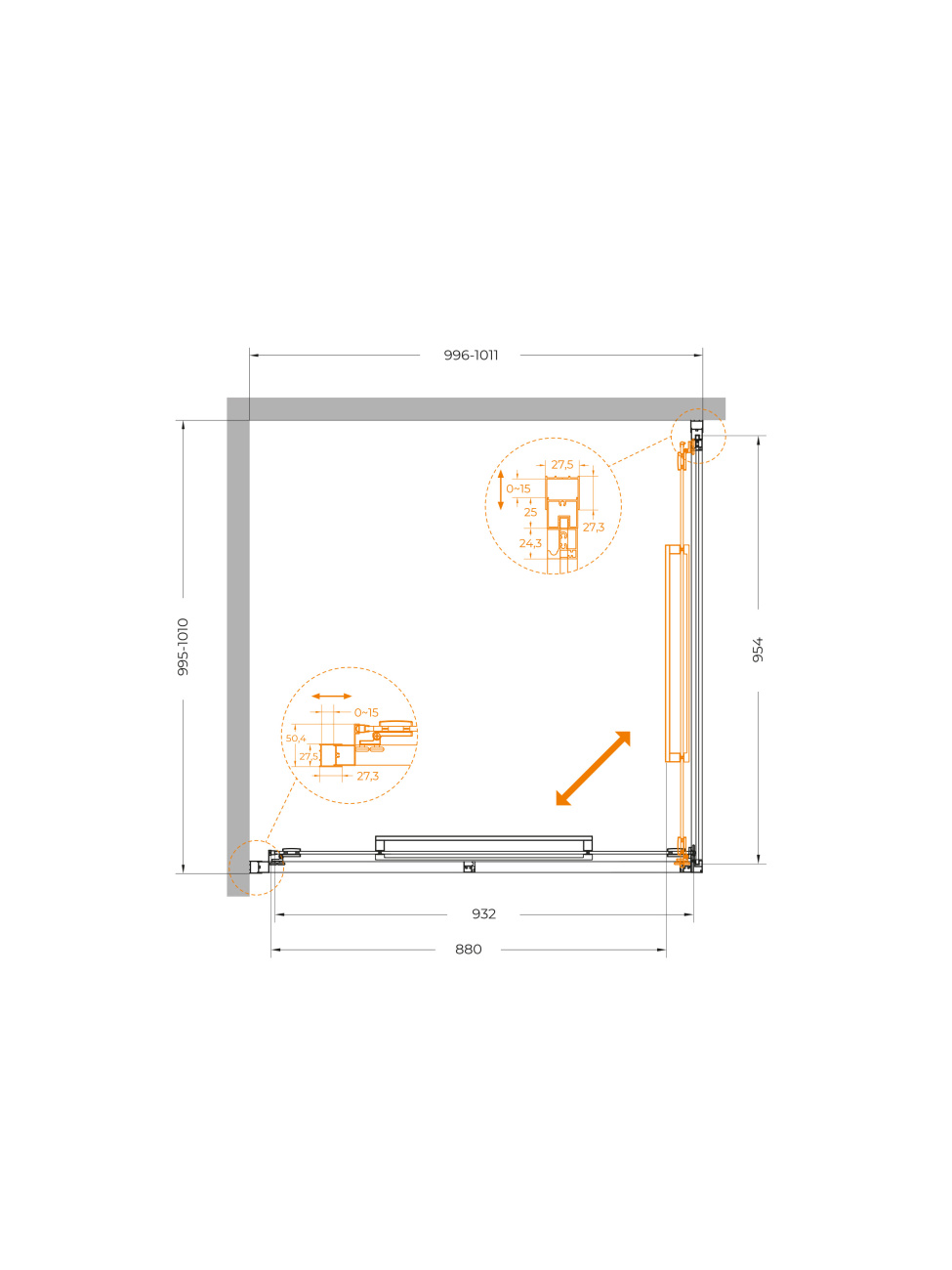 Душевой уголок CEZARES LUX-A-FS-1-100-C-GM
