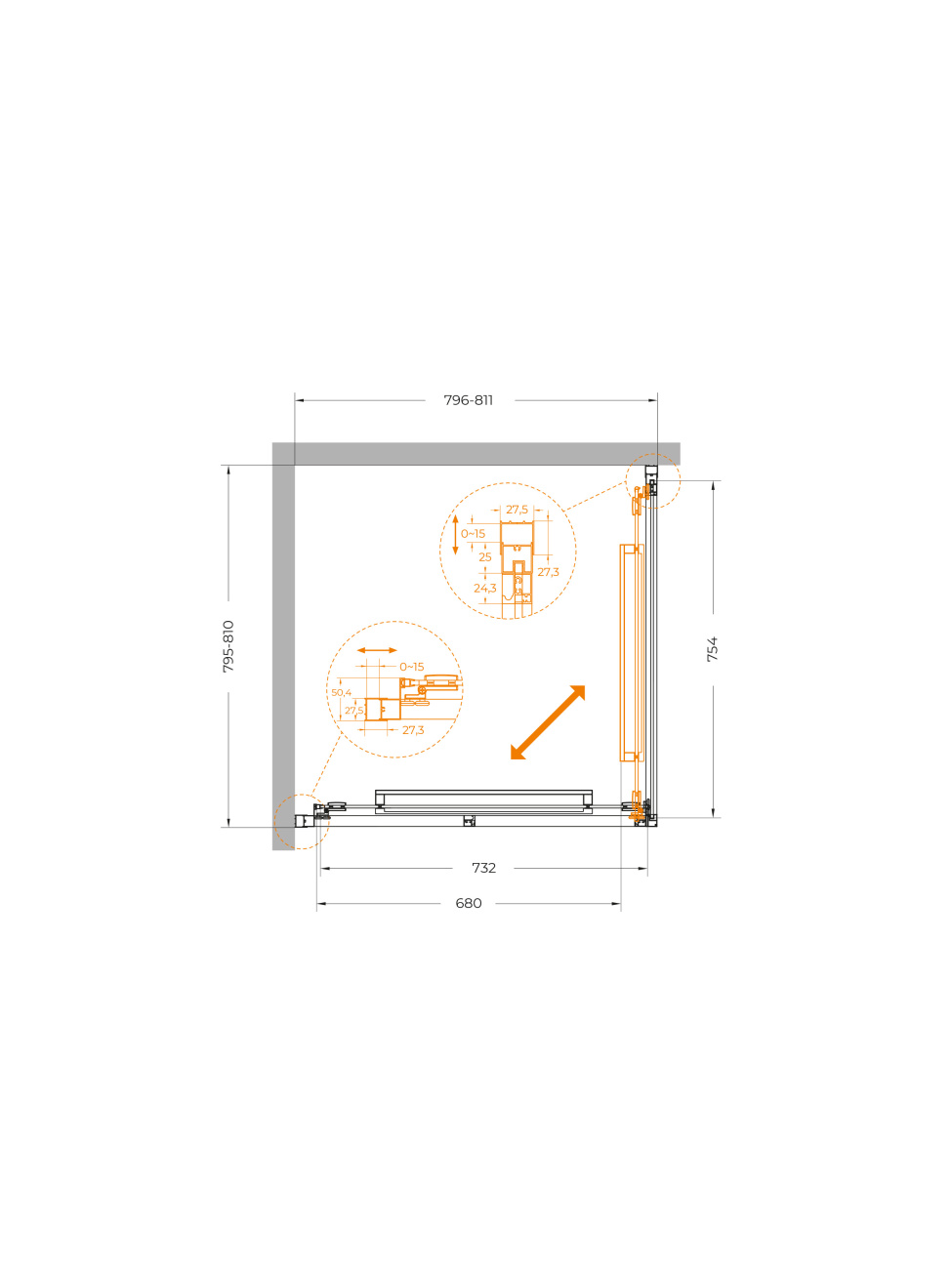 Душевой уголок CEZARES LUX-A-FS-1-80-C-CR