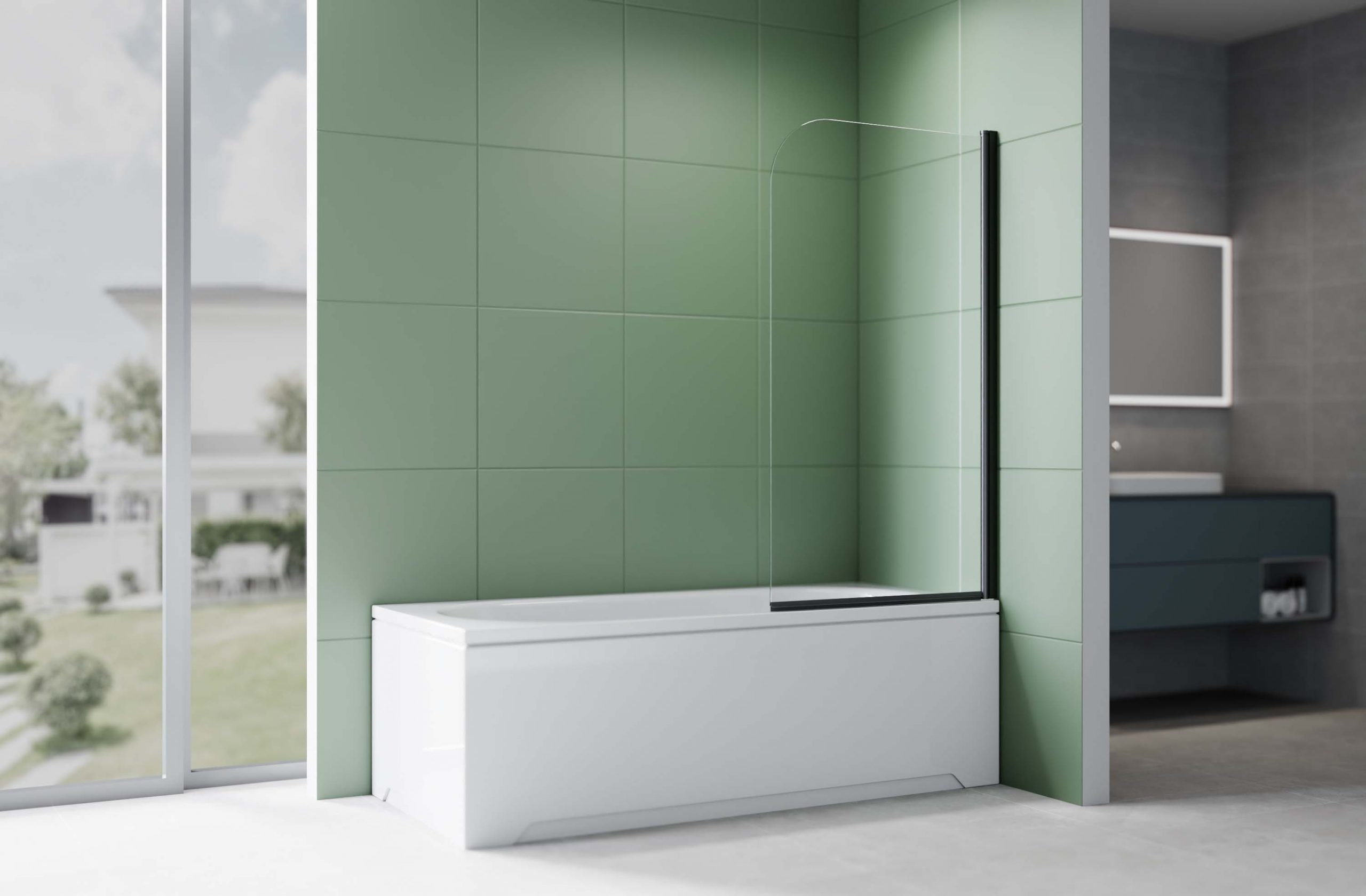 Шторка на ванну стеклянная 80см, одноэлементная, поворотная, черная матовая, Aquatek AQ.BSRC.080.1BL, стекло прозрачное, закаленное