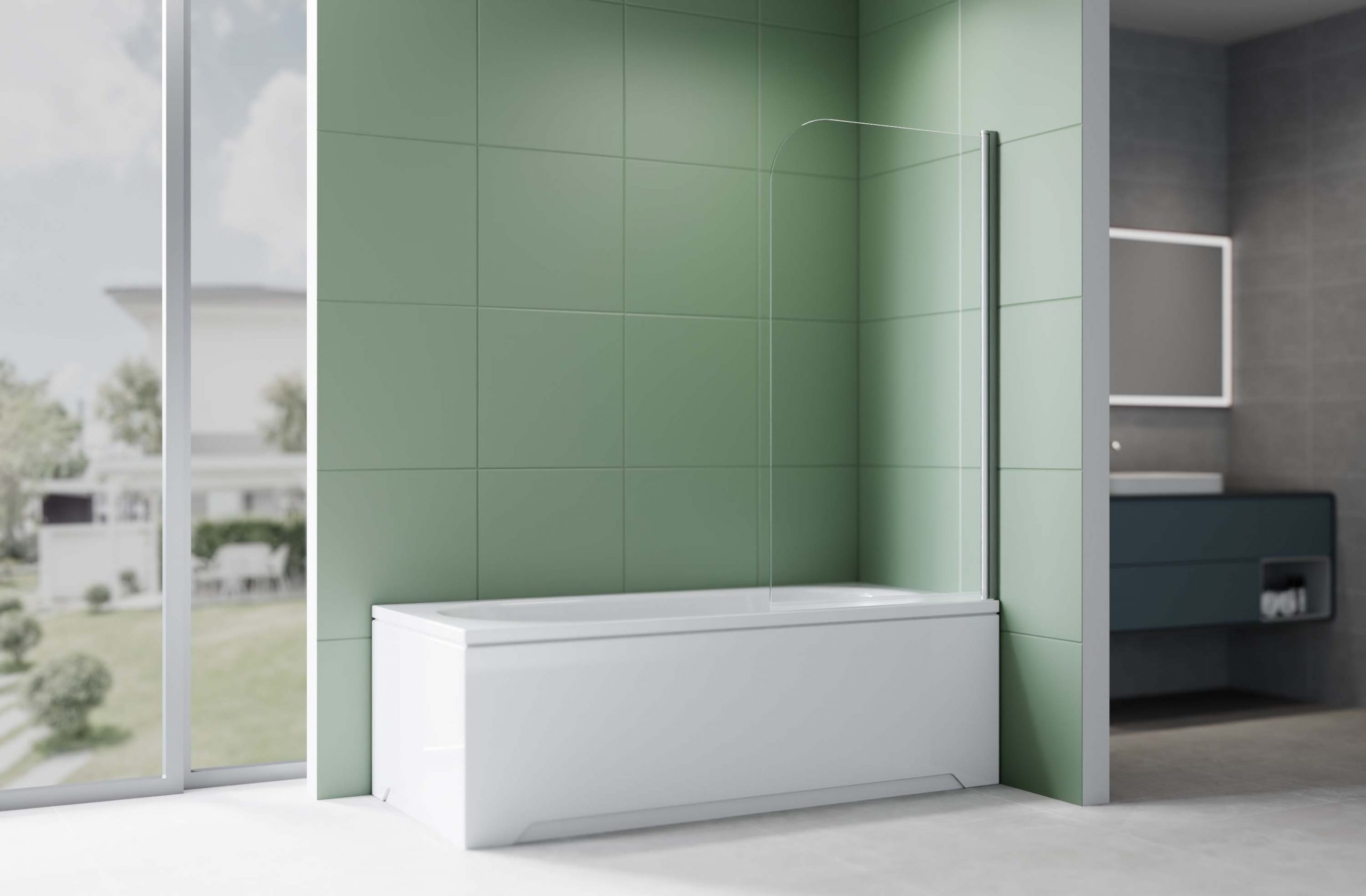 Шторка на ванну стеклянная 80см, одноэлементная, поворотная, профиль оружейная сталь, Aquatek AQ.BSRC.080.1GM, стекло прозрачное, закаленное