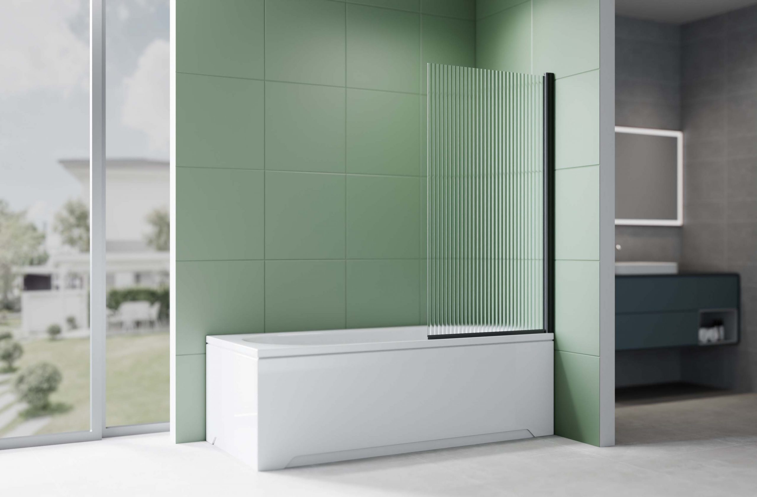 Шторка на ванну стеклянная 80см, одноэлементная, поворотная, черная матовая, Aquatek AQ.BS.080.2BL, стекло рифленое, закаленное