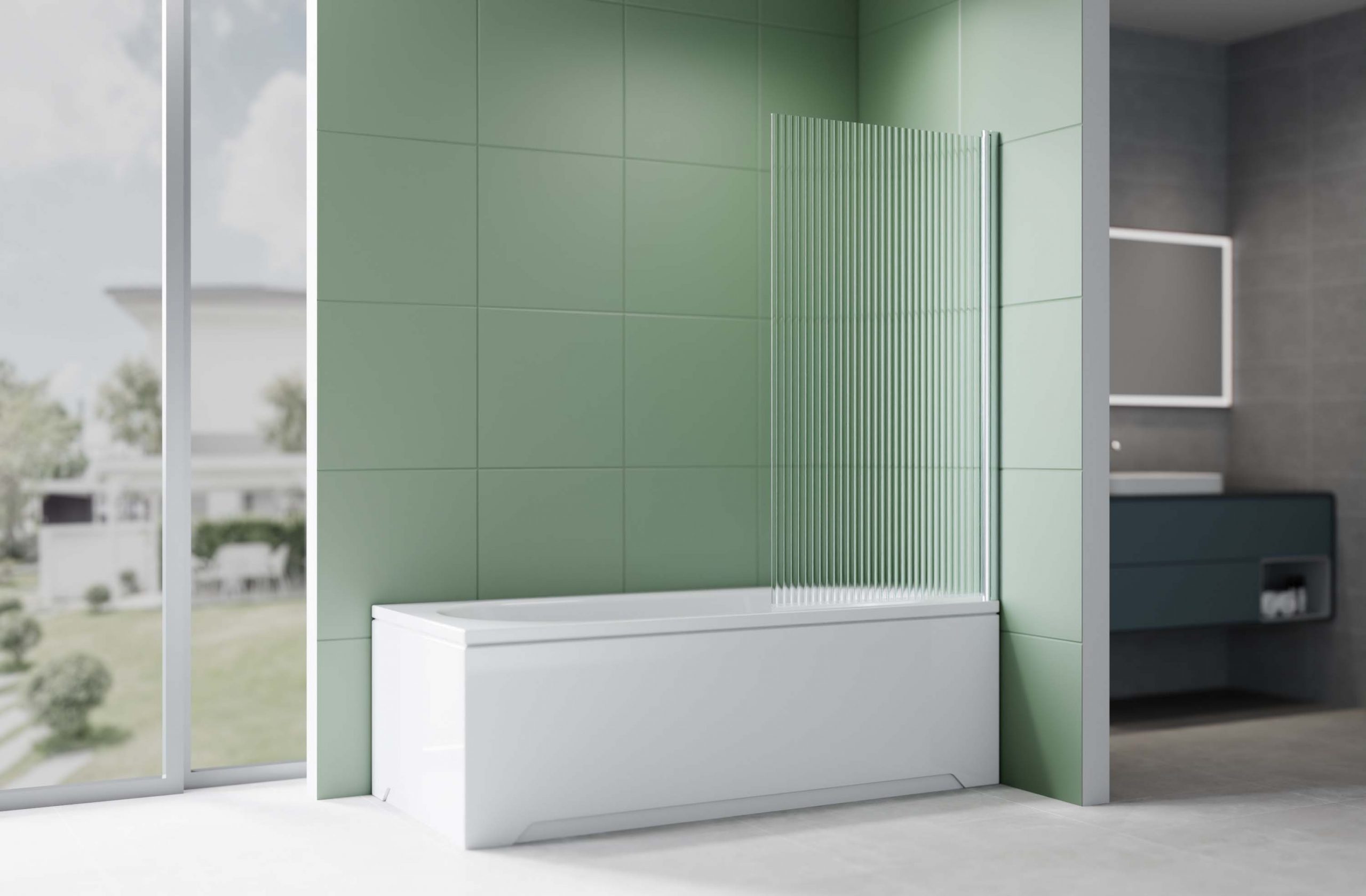 Шторка на ванну стеклянная 80см, одноэлементная, поворотная, профиль хром, Aquatek AQ.BS.080.2CH, стекло рифленое, закаленное