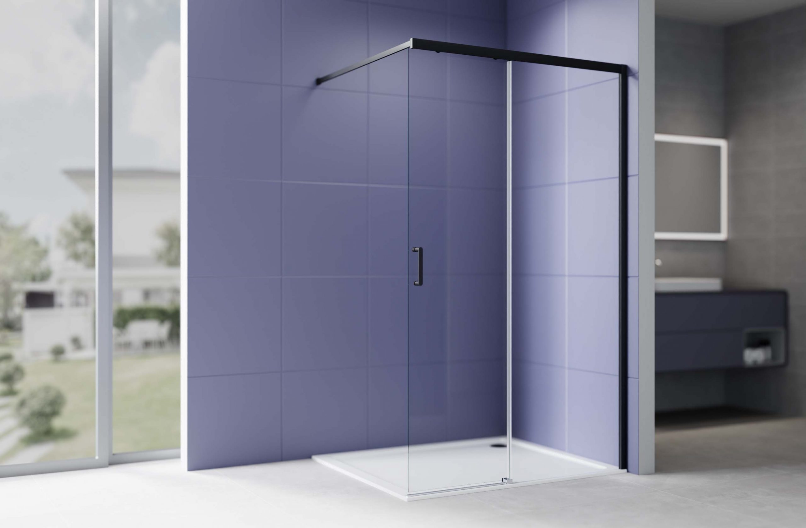 Душевая перегородка Walk In 120см, раздвижная, с держателем 1200мм, профиль черный матовый, Aquatek AQ.WISL.120.1BL, стекло прозрачное, закаленное