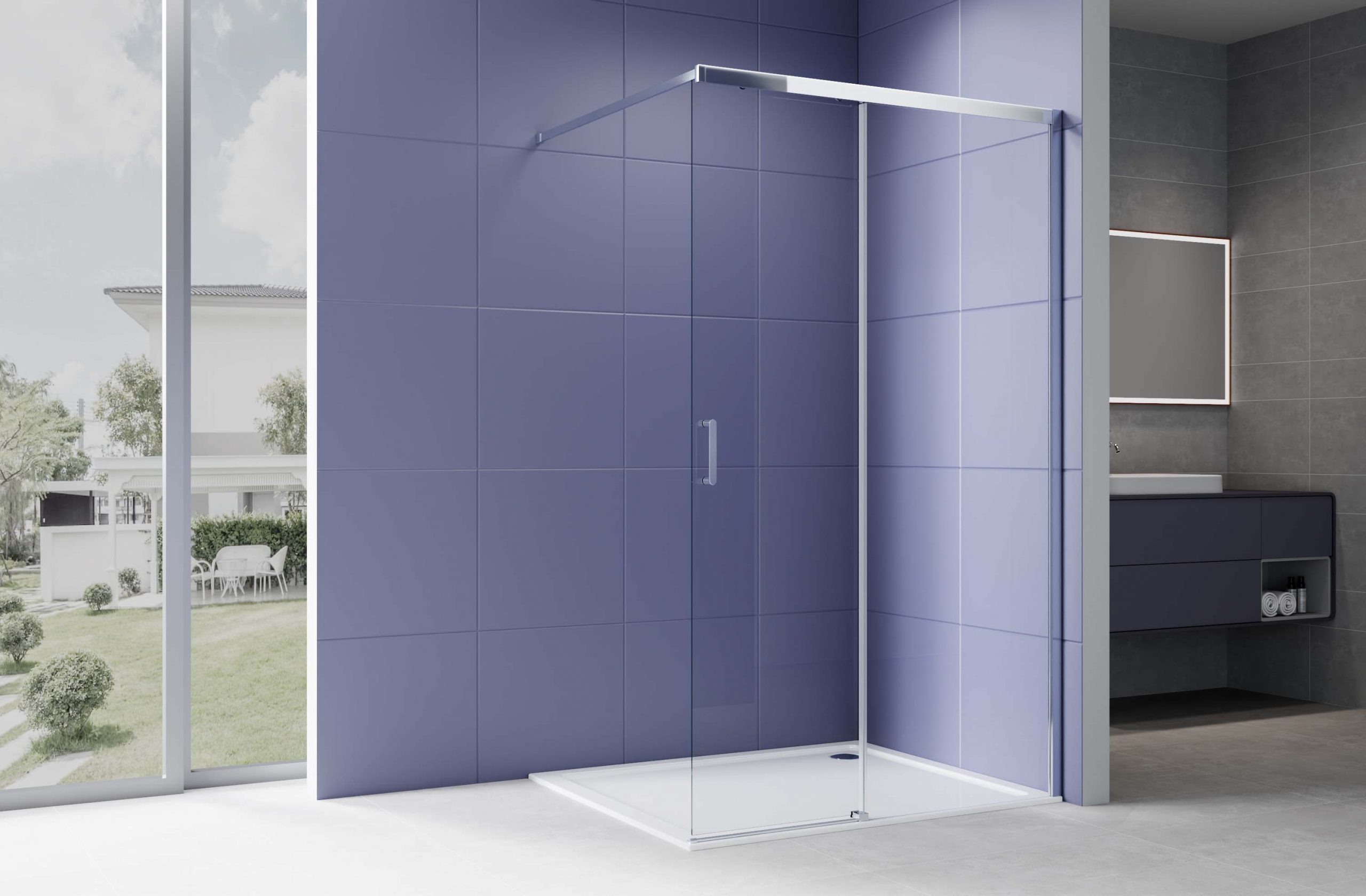 Душевая перегородка Walk In 120см, раздвижная, с держателем 1200мм, профиль хром, Aquatek AQ.WISL.120.1CH, стекло прозрачное, закаленное