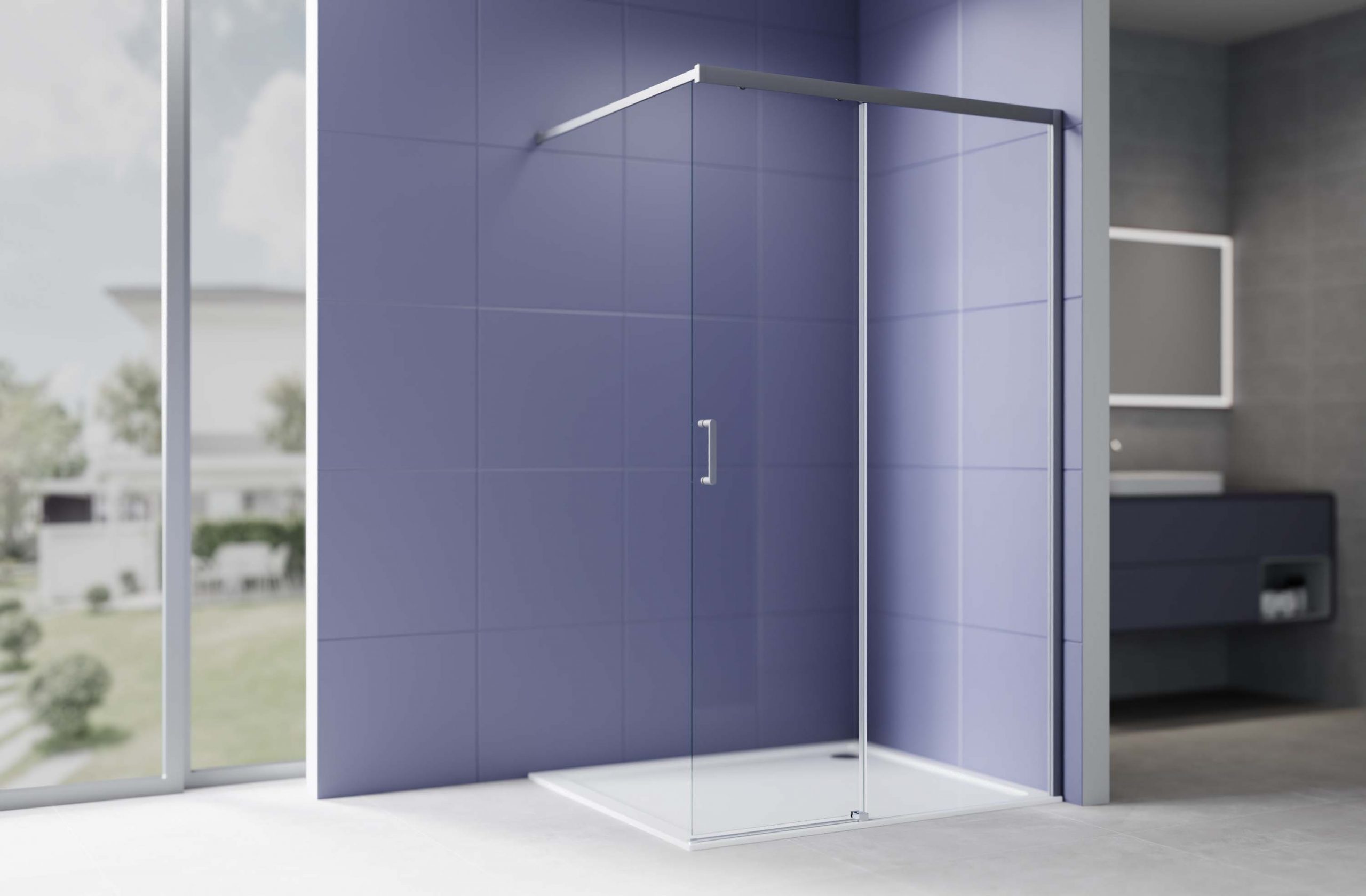 Душевая перегородка Walk In 120см, раздвижная, с держателем 1200мм, профиль оружейная сталь, Aquatek AQ.WISL.120.1GM, стекло прозрачное, закаленное