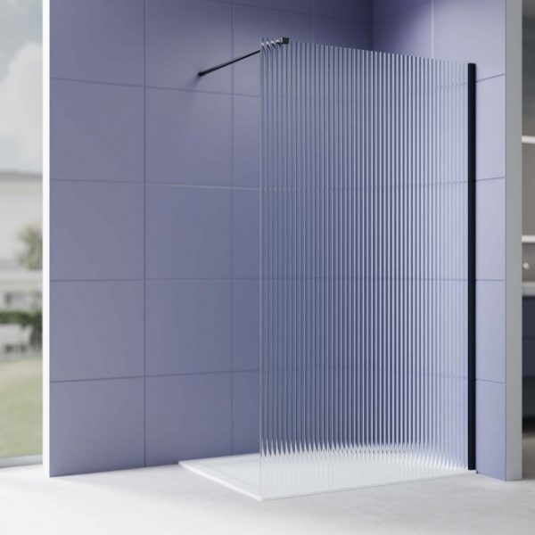 Акватек - Душевая перегородка Walk In 90см, с держателем 1200мм, профиль черный матовый, Aquatek AQ.WI.090.2BL, стекло рифленое, закаленное