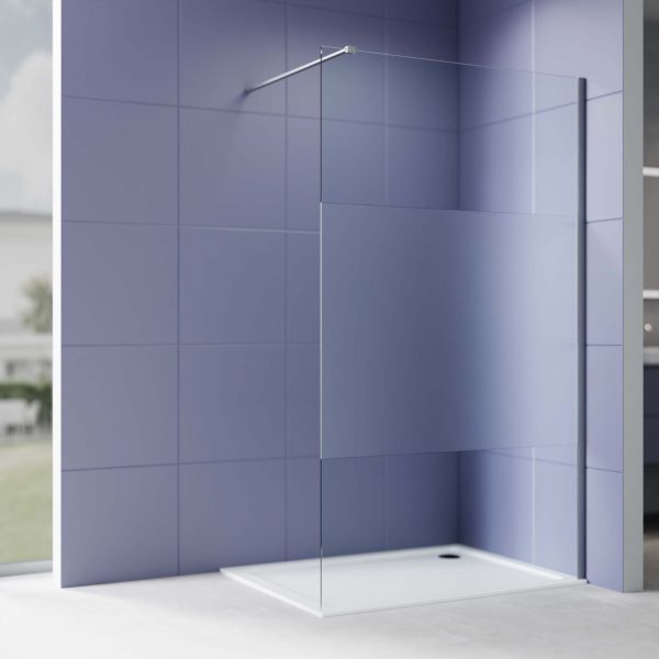 Акватек - Душевая перегородка Walk In 90см, с держателем 1200мм, профиль оружейная сталь, Aquatek AQ.WI.090.1GM, стекло прозрачное+матовое, закаленное