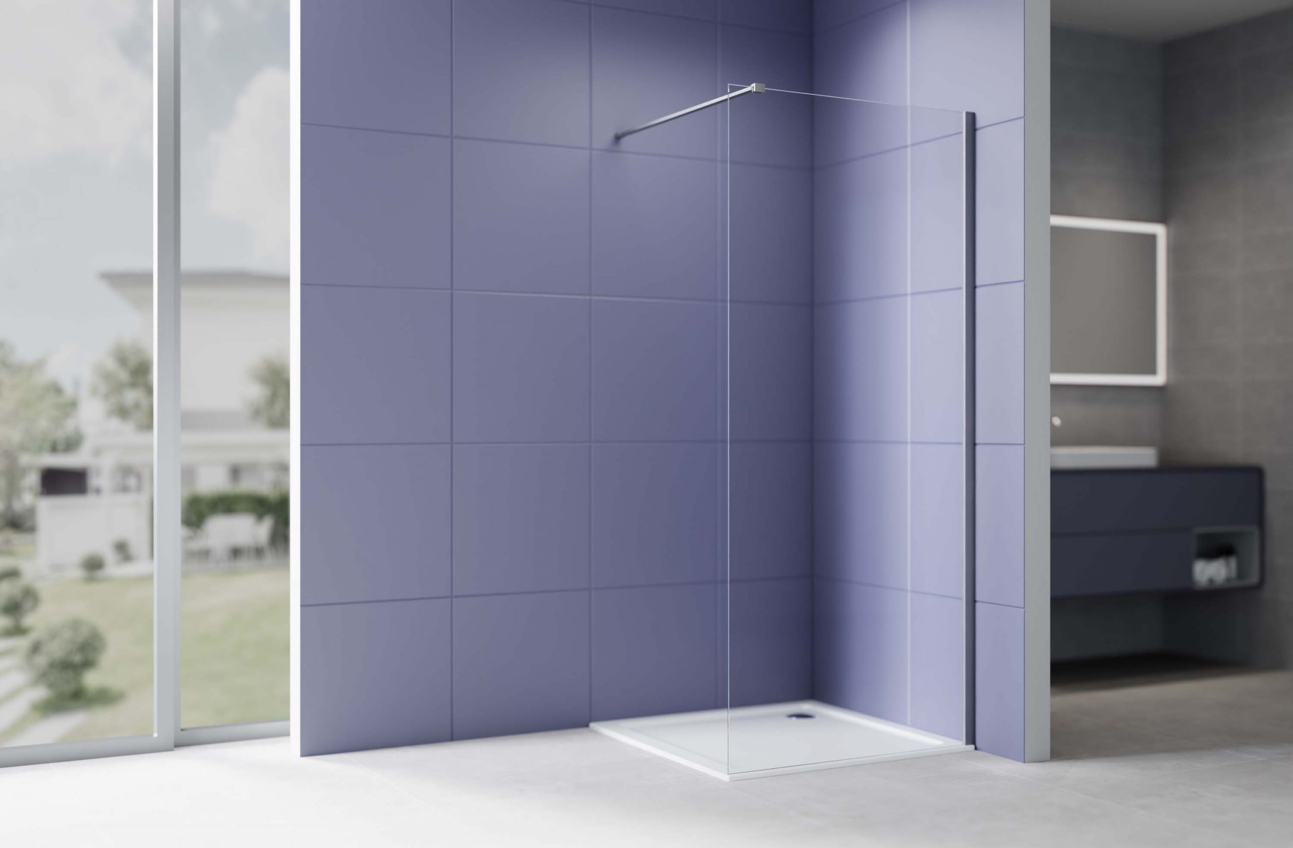 Душевая перегородка Walk In 100см, с держателем 1200мм, профиль оружейная сталь, Aquatek AQ.WI.100.1GM, стекло прозрачное, закаленное