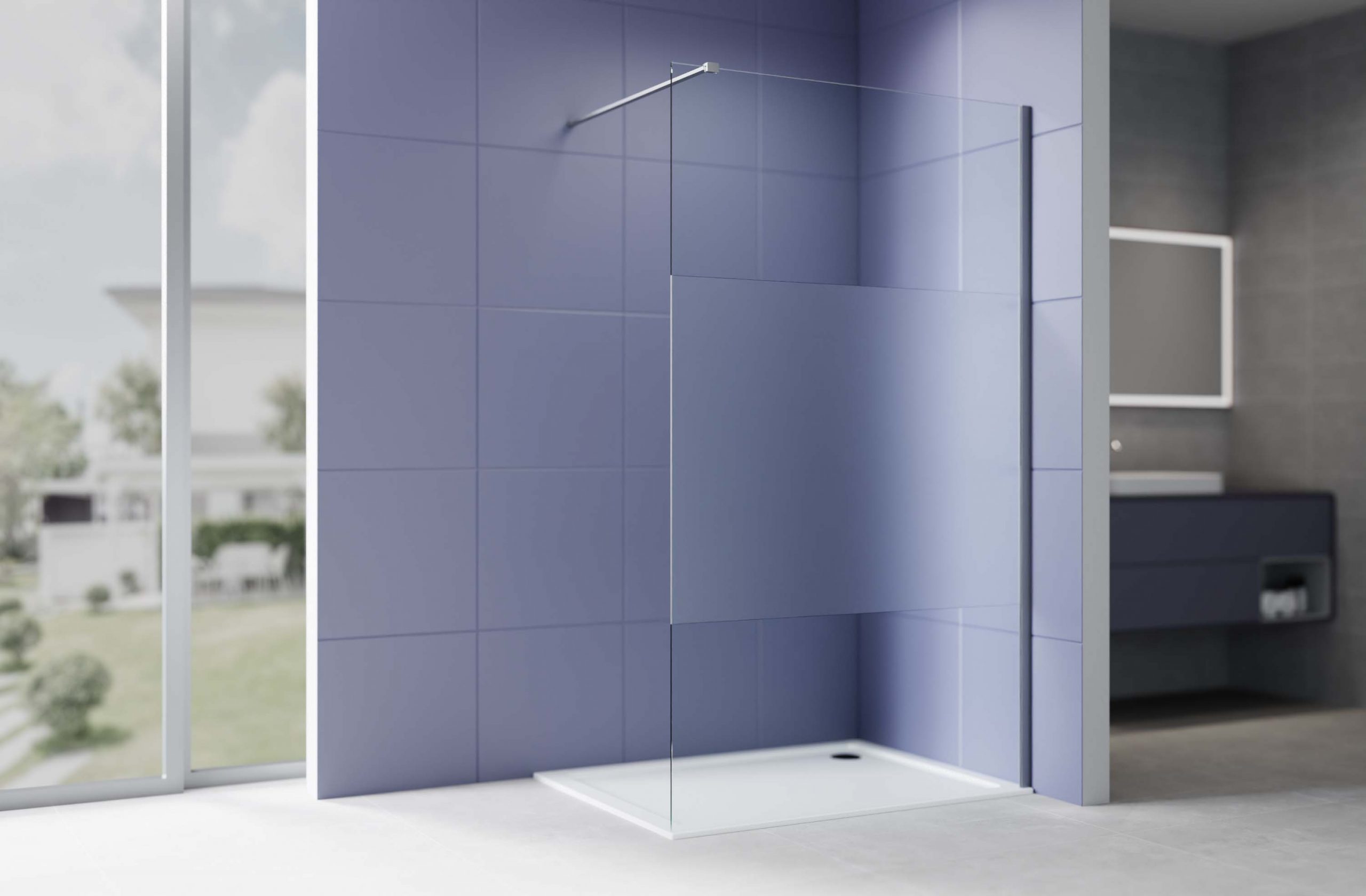 Душевая перегородка Walk In 100см, с держателем 1200мм, профиль оружейная сталь, Aquatek AQ.WI.100.3GM, стекло прозрачное+матовое, закаленное