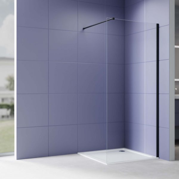 Акватек - Душевая перегородка Walk In 120см, с держателем 1200мм, профиль черный матовый, Aquatek AQ.WI.120.1BL, стекло прозрачное+матовое, закаленное