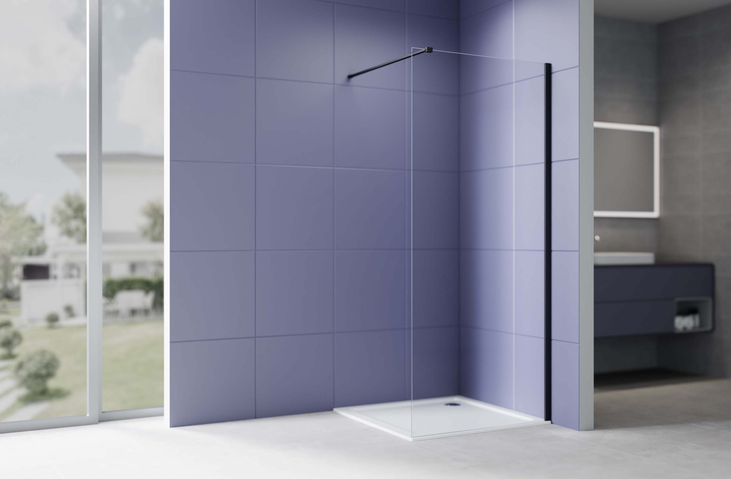 Душевая перегородка Walk In 120см, с держателем 1200мм, профиль черный матовый, Aquatek AQ.WI.120.1BL, стекло прозрачное+матовое, закаленное