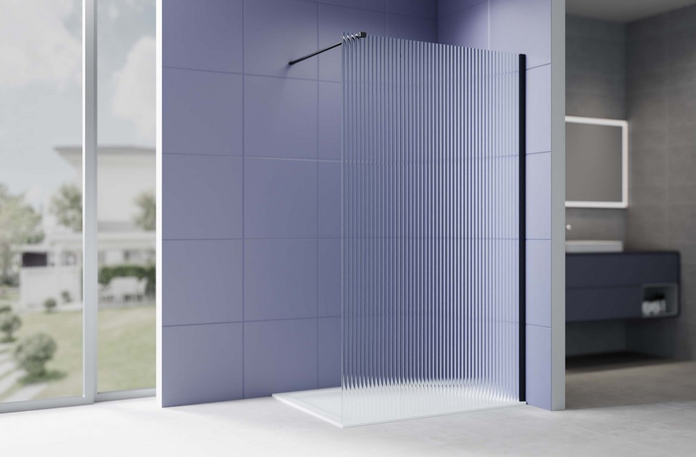 Душевая перегородка Walk In 120см, с держателем 1200мм, профиль черный матовый, Aquatek AQ.WI.120.2BL, стекло рифленое, закаленное