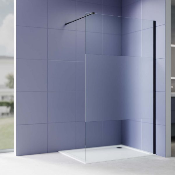 Акватек - Душевая перегородка Walk In 140см, с держателем 1200мм, профиль черный матовый, Aquatek AQ.WI.140.1BL, стекло прозрачное+матовое, закаленное
