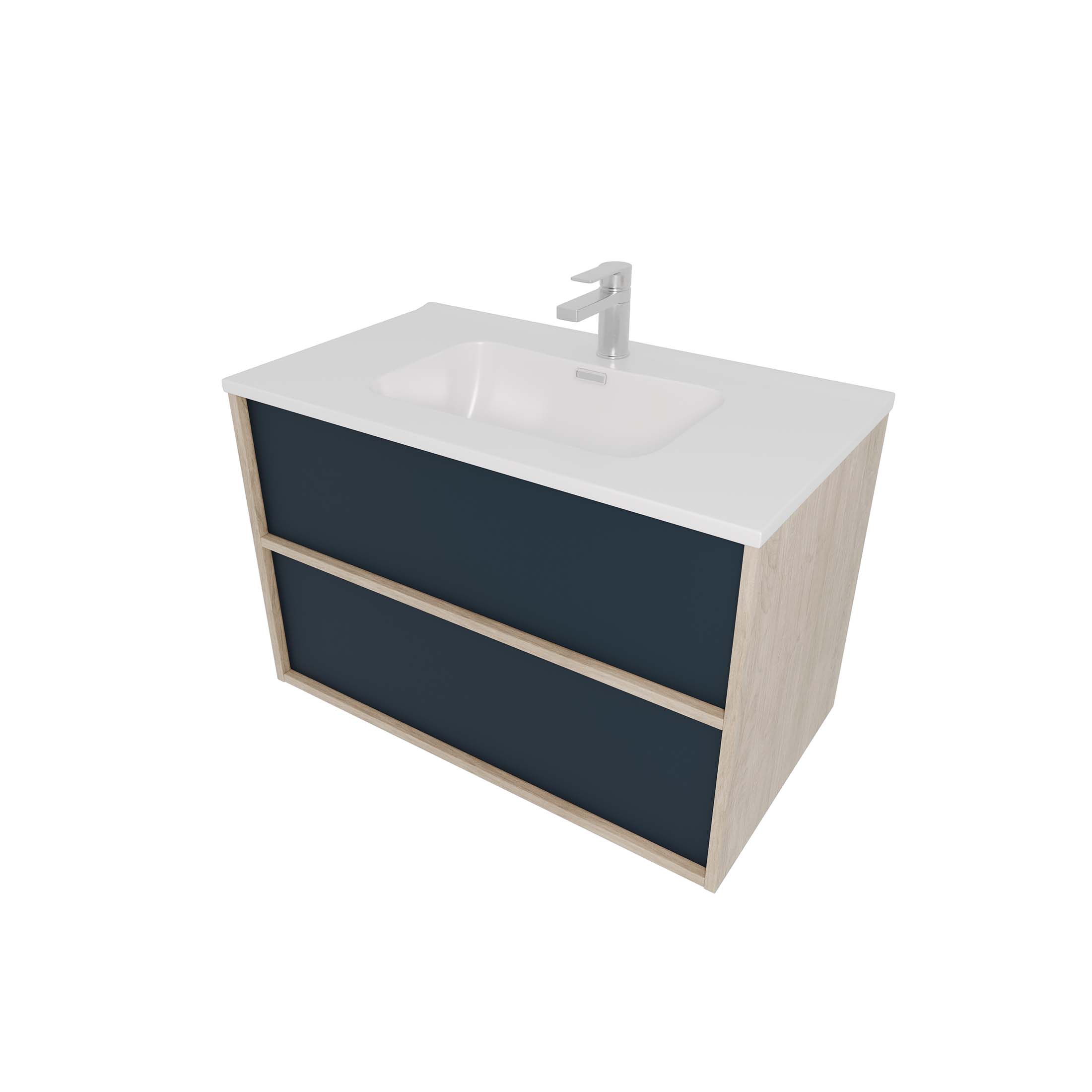 Комплект мебели: Тумба ЛИБРА с раковиной 80см, 2 ящика с системой push-to-open, корпус дерево,цвет фасадов серый матовый