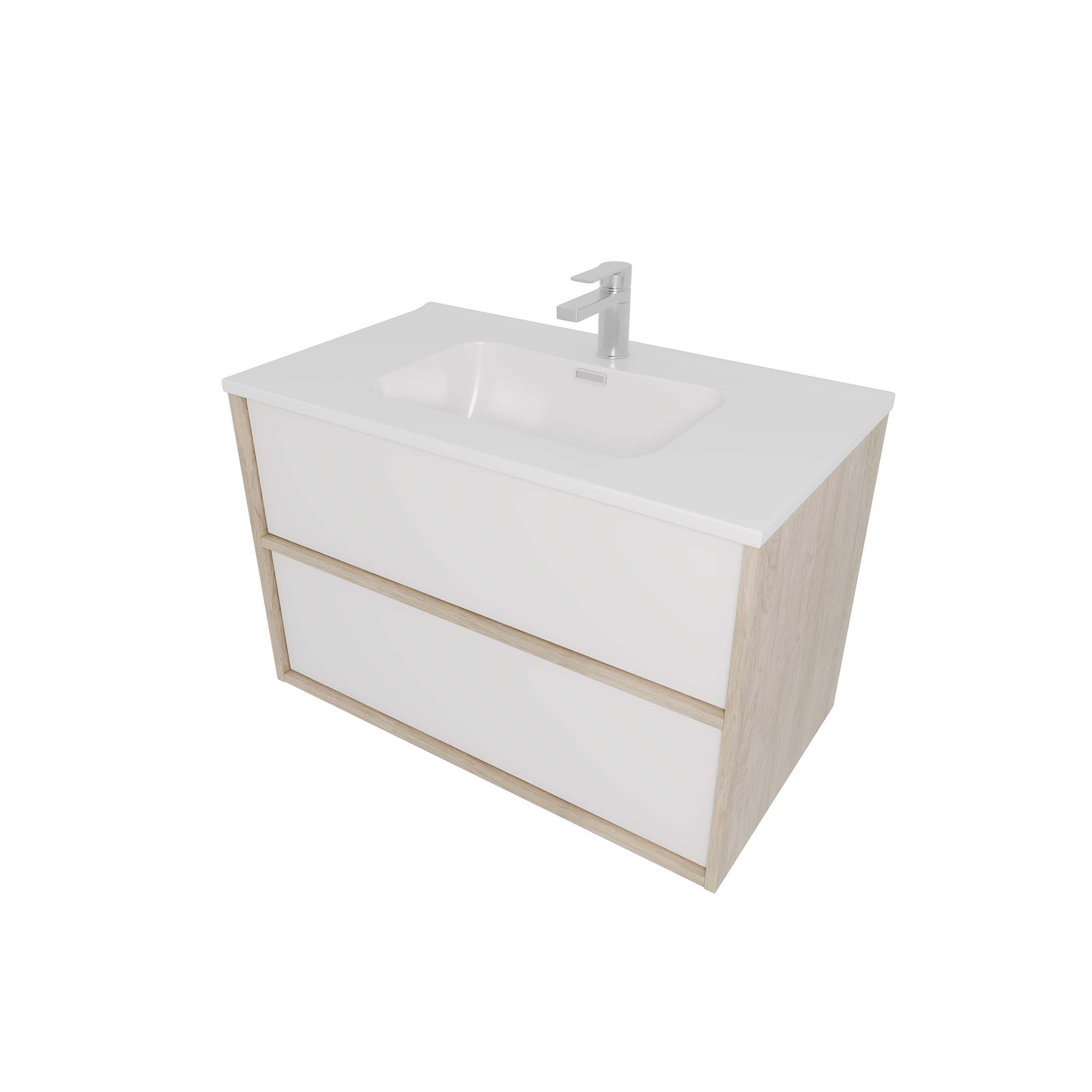 Комплект мебели: Тумба ЛИБРА с раковиной 80см, 2 ящика с системой push-to-open, корпус дерево, цвет фасадов белый матовый