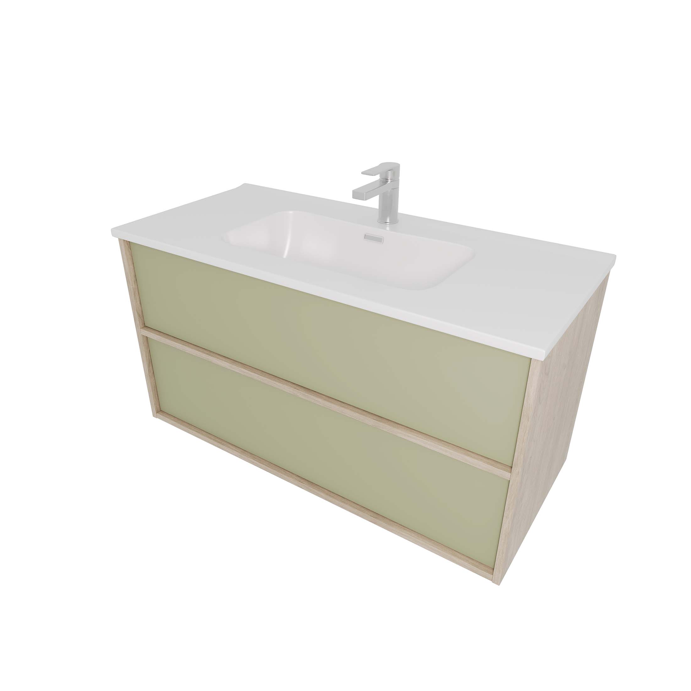 Комплект мебели: Тумба ЛИБРА с раковиной 100см, 2 ящика с системой push-to-open, корпус дерево,цвет фасадов шалфей зеленый