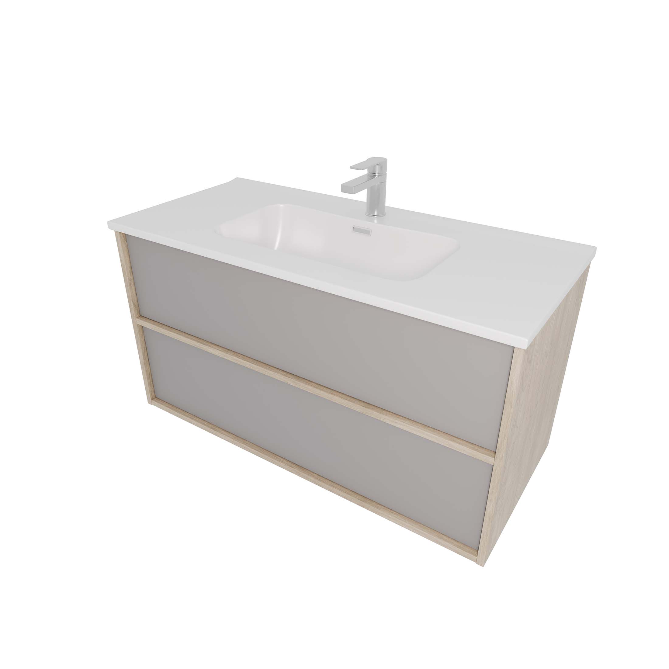 Комплект мебели: Тумба ЛИБРА с раковиной 100см, 2 ящика с системой push-to-open, корпус дерево,цвет фасадов серый туман
