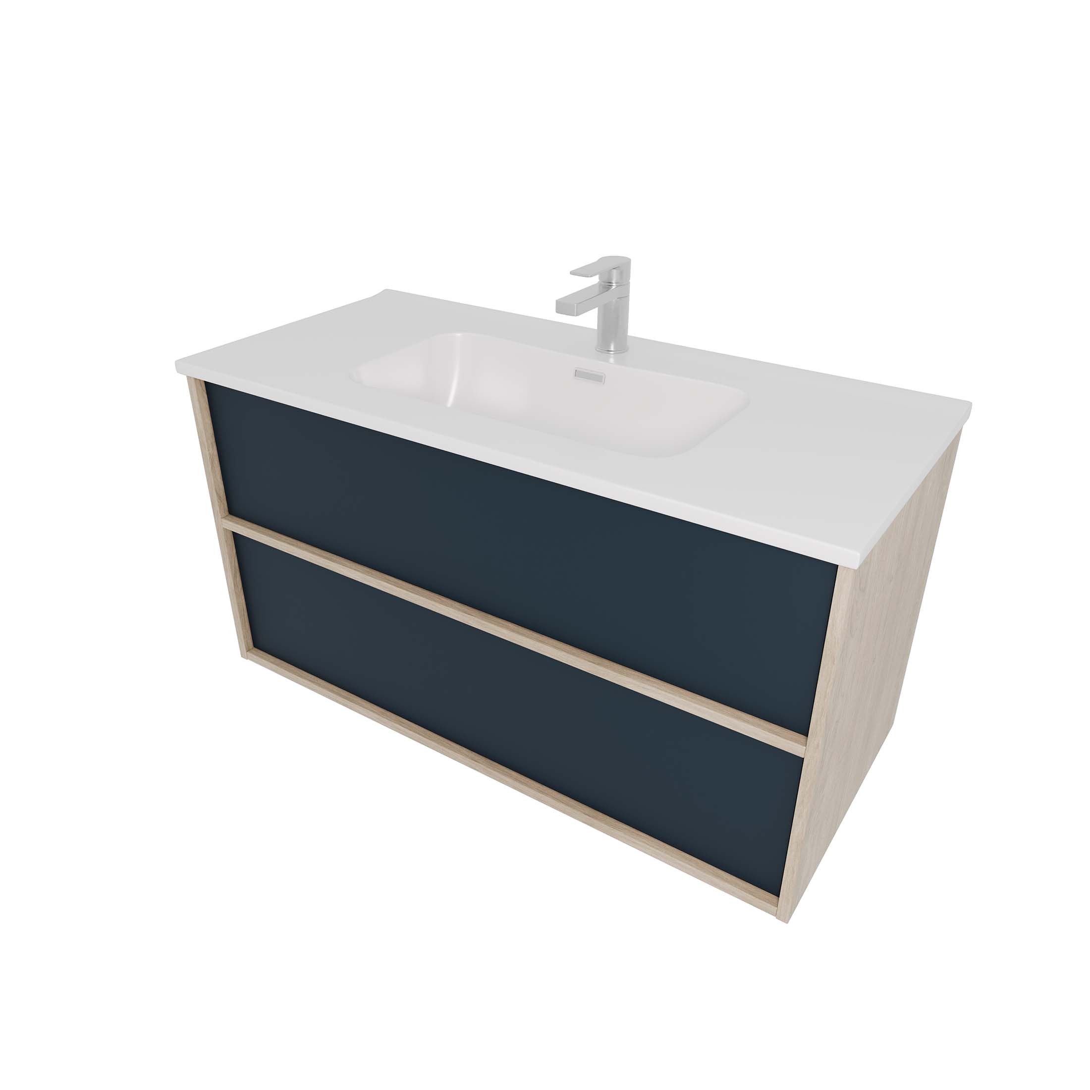 Комплект мебели: Тумба ЛИБРА с раковиной 100см, 2 ящика с системой push-to-open, корпус дерево,цвет фасадов серый матовый