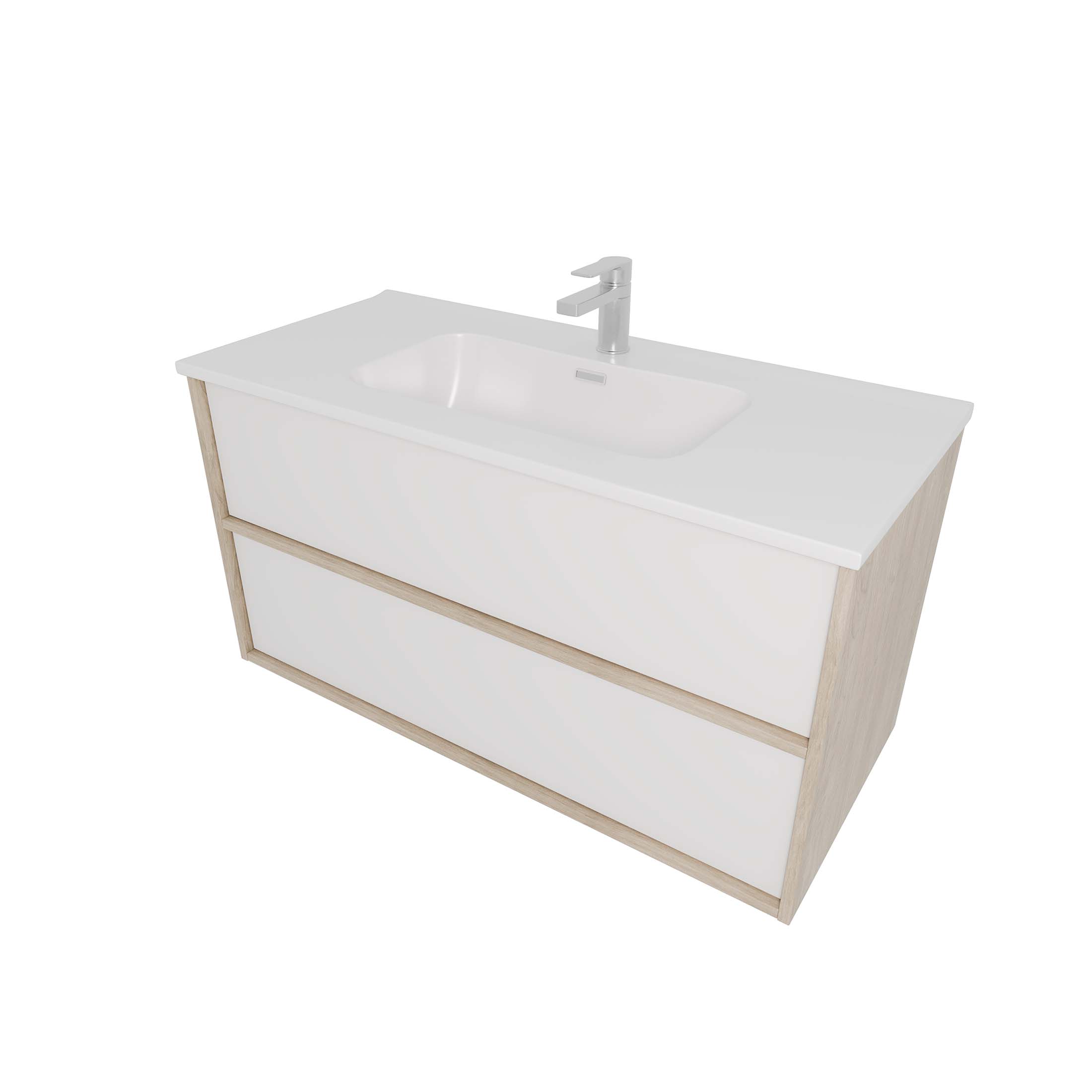 Комплект мебели: Тумба ЛИБРА с раковиной 100см, 2 ящика с системой push-to-open, корпус дерево,цвет фасадов белый матовый