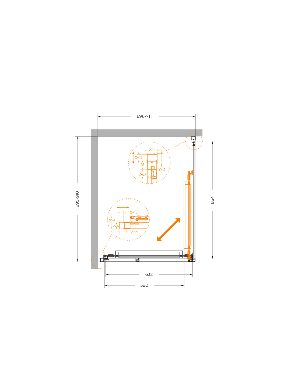 Душевой уголок CEZARES LUX-AH-FS-1-70/90-C-CR