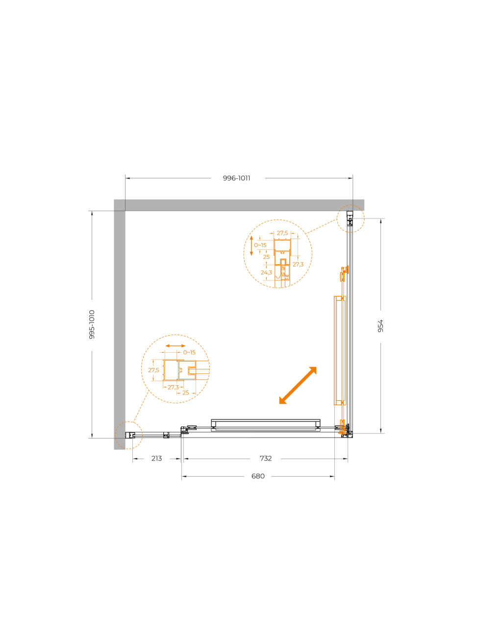 Душевой уголок CEZARES LUX-A-FS-11-100-C-GM