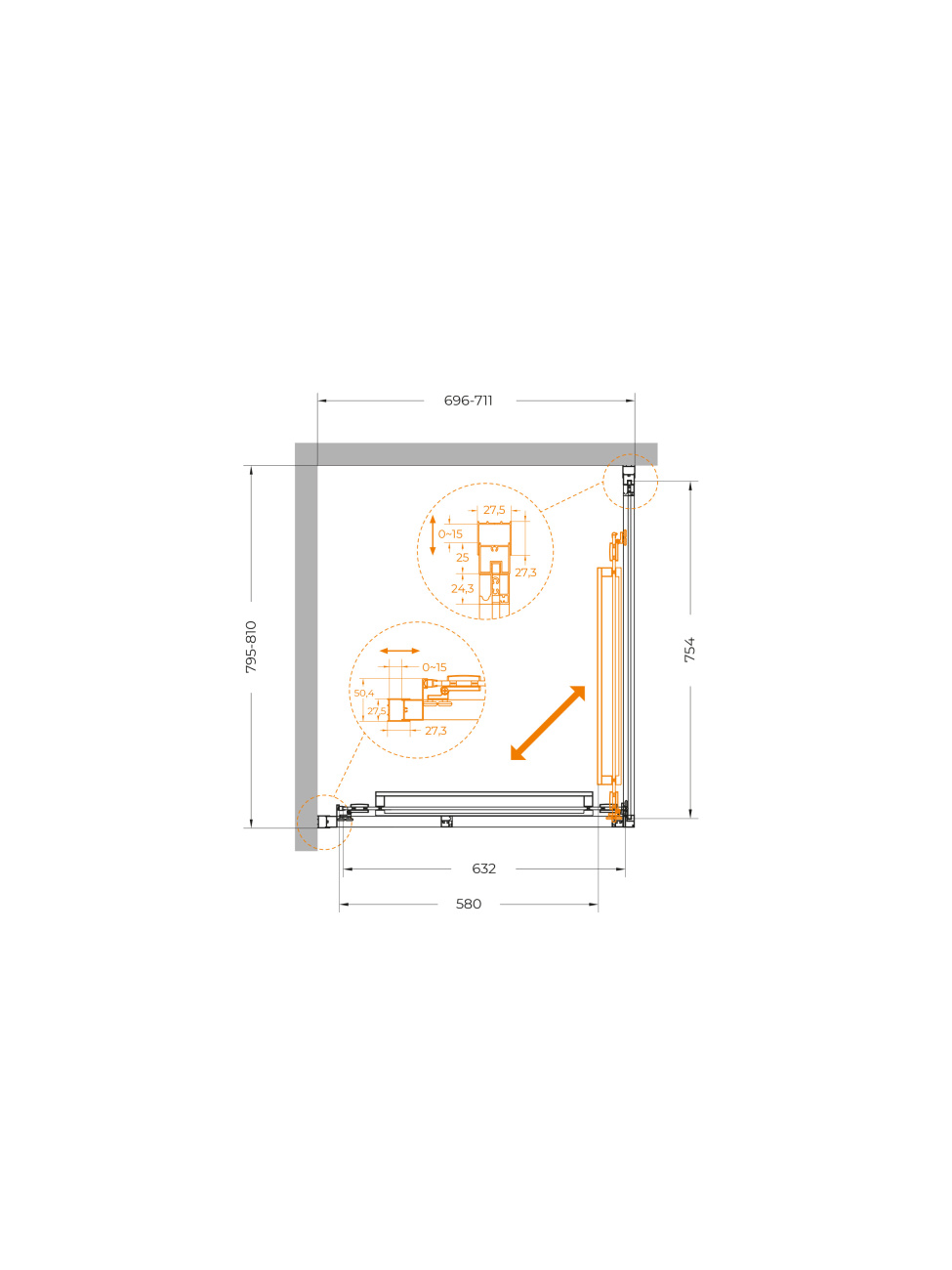 Душевой уголок CEZARES LUX-AH-FS-1-70/80-C-CR