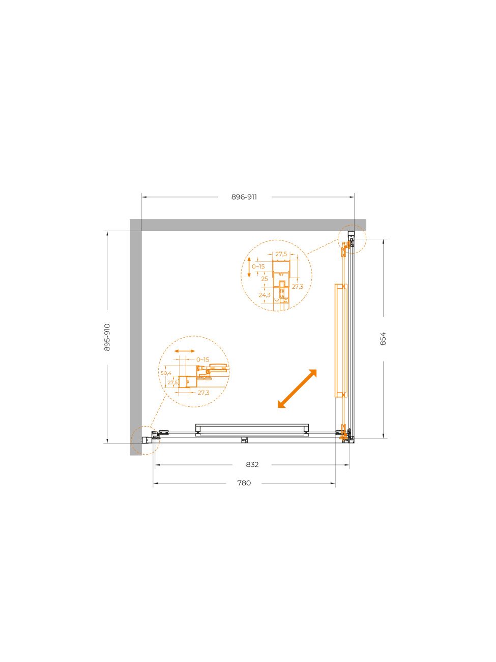 Душевой уголок CEZARES LUX-A-FS-1-90-C-CR