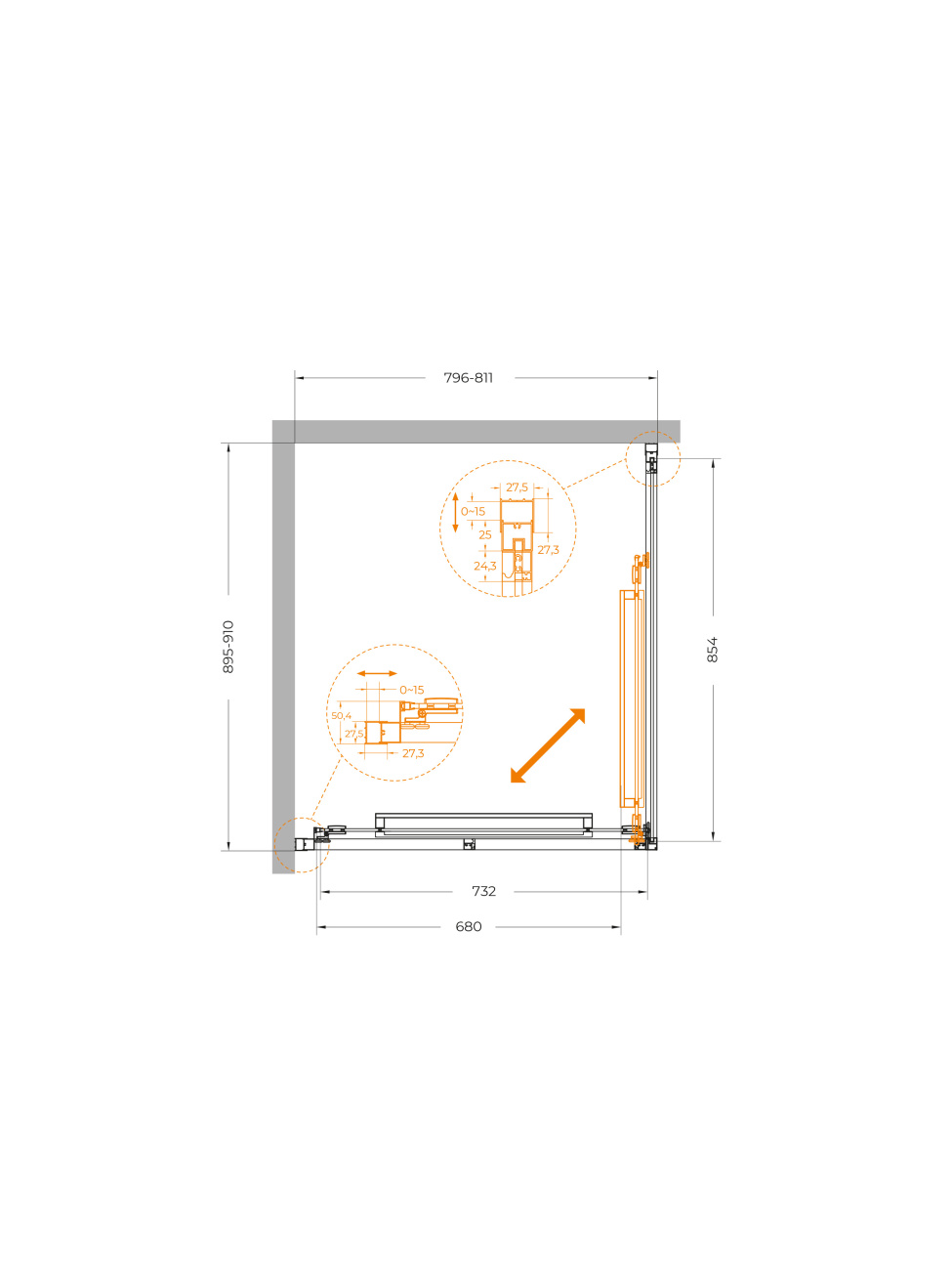 Душевой уголок CEZARES LUX-AH-FS-1-80/90-C-CR