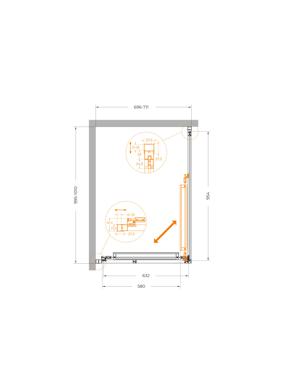 Душевой уголок CEZARES LUX-AH-FS-1-70/100-C-GM