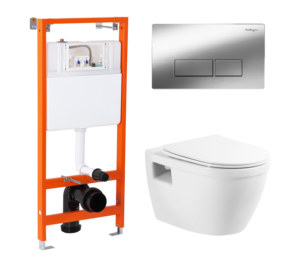 Комплект 3 в 1 Унитаз подвесной с сиденьем BelBagno LOTO BB070CHR/SC + Система инсталляции для унитазов BelBagno