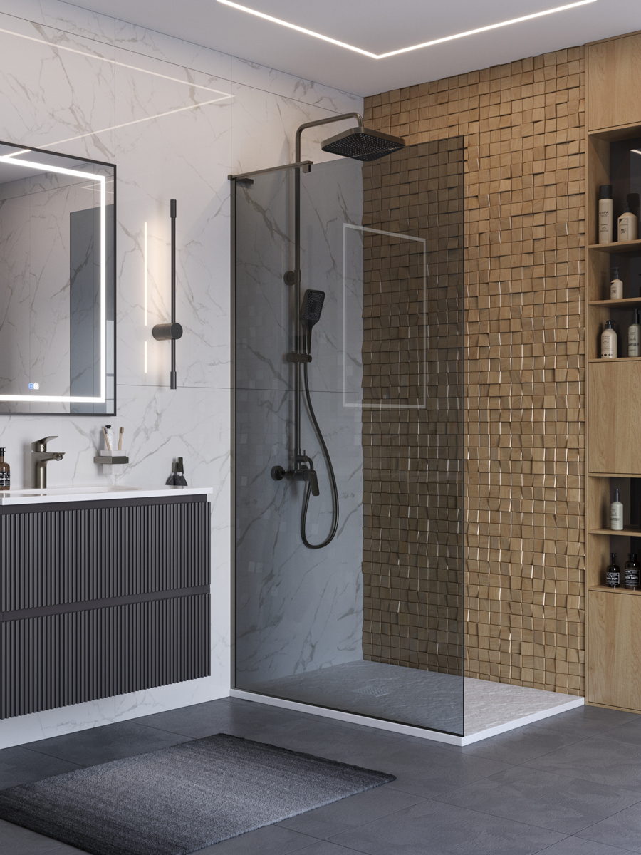 Душевая перегородка BelBagno UNO-L-1-TB-100-GR-GM