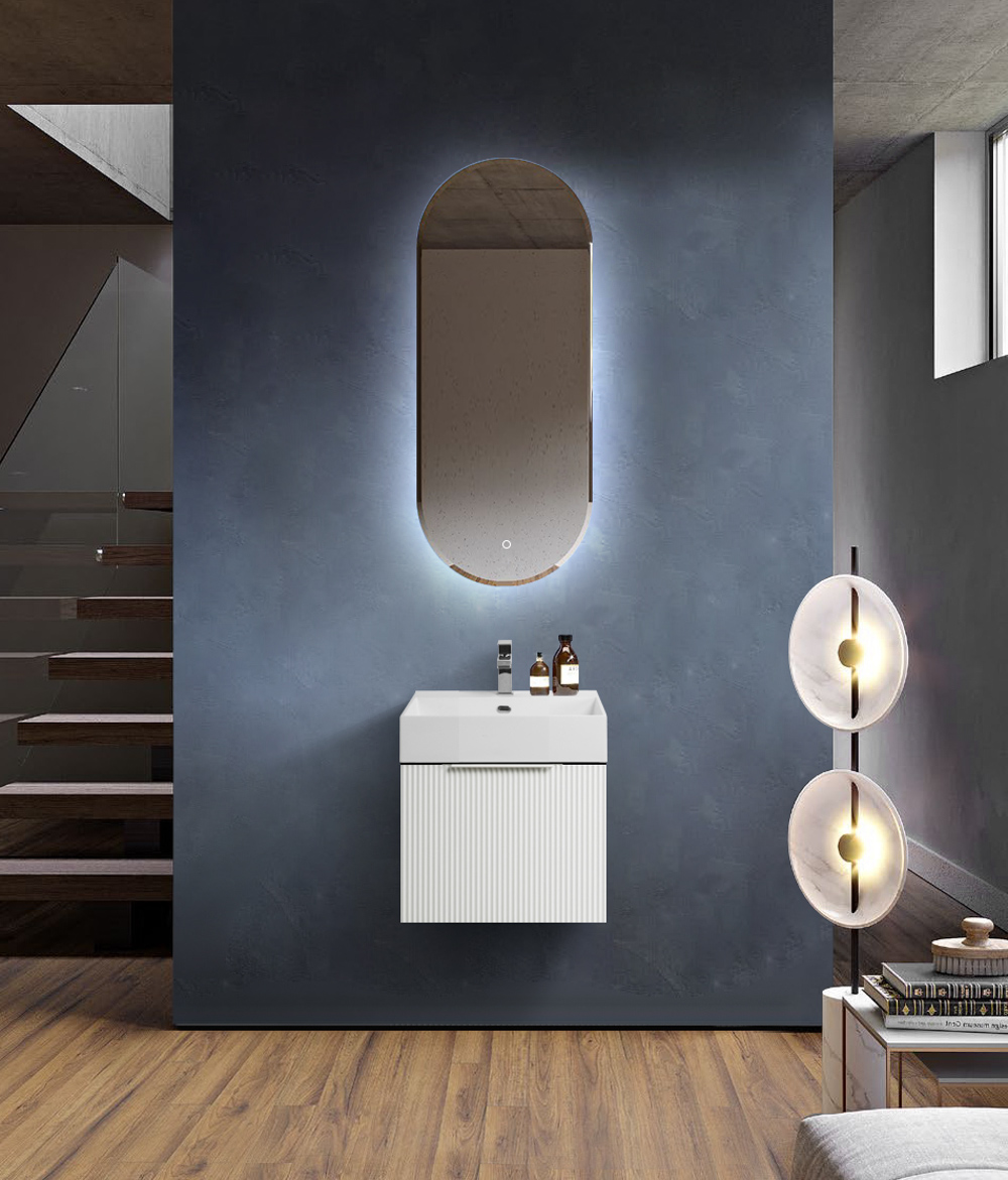 Тумба с раковиной подвесная выдвижными ящиком и внутренним ящиком CEZARES PREMIUM 50 Plisse Bianco opaco, раковина белая